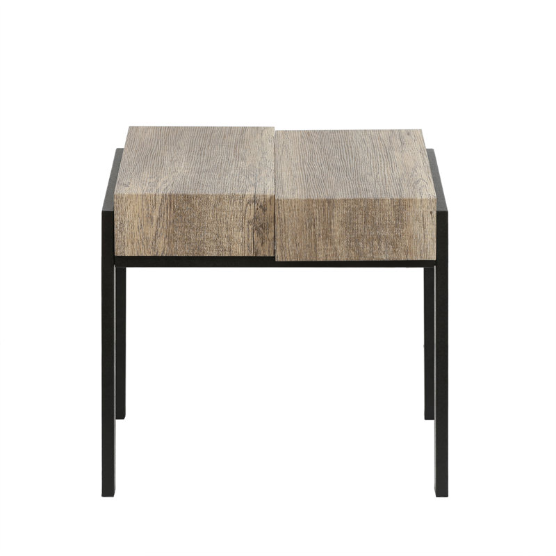 20'' Rustic Oak Grain End Table, Modern Industrial Side Table