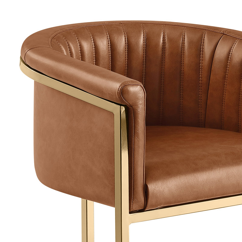 Leathaire Side Chairs With Gold Chrome Sled Base, Toffee