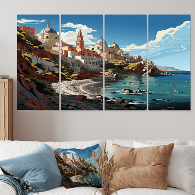 «Italian Coastal Village II - Landscape Italy», art mural 4 pièces