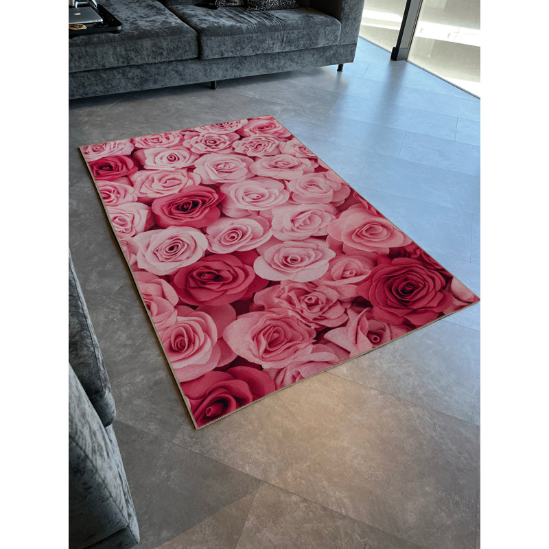 Tapis décoratif moderne à motif floral rose et rouge, Tapis de couloir 3 pi 3,37 po x 9 pi 10,11 po