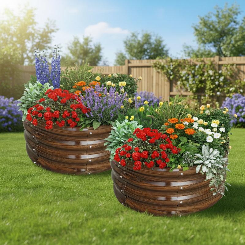 Brown, Galvanized Raised Garden Bed 2-Piece Set, 23.5 X 23.5 X 12.01 Inches, Outdoor Set, Specifically For Vegetable And Flower Growing.