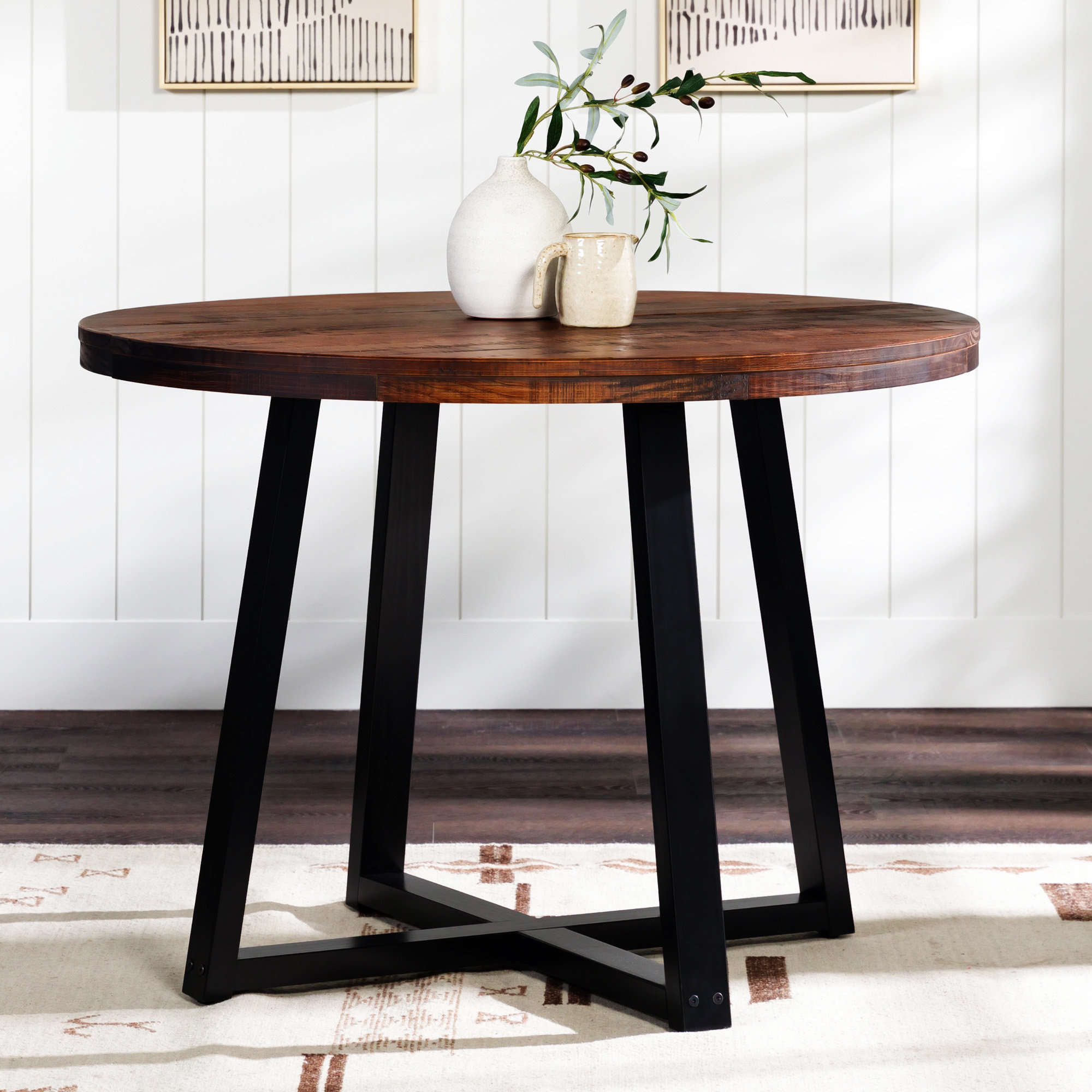 17 Stories Rustic Distressed Solid Wood Round Dining Table,dining ...