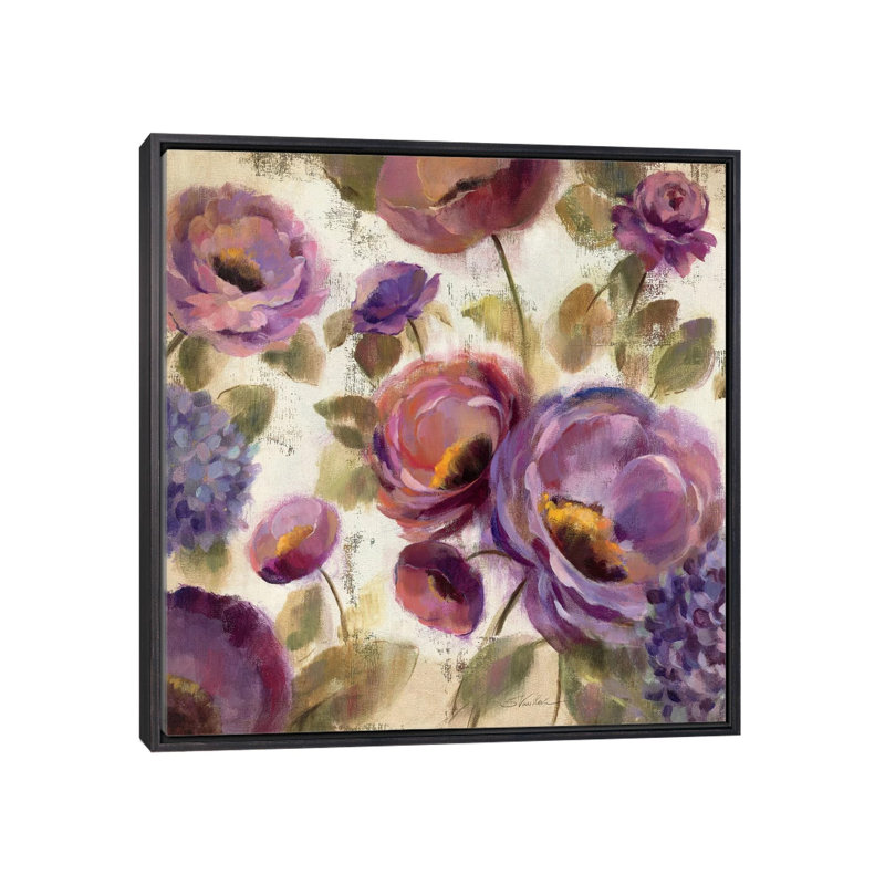 «Flower Song II» par Silvia Vassileva - reproduction d'art, H 26 po x l 26 po x P 1,5 po, Toile avec cadre noir patiné
