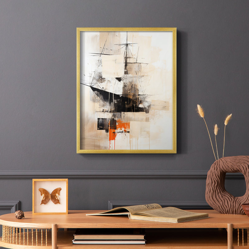 NAUTICAL Series CCCCL-XXV - Impression encadrée de qualité supérieure - Prêt à être accroché - Aucun clou requis, Or