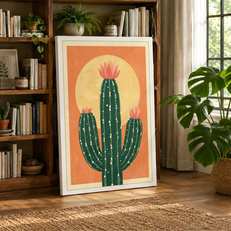 Saguaro at Sunrise Retro - Wrapped Canvas, 18x12 - 45.7 x 30.5 cm, Taupe Border