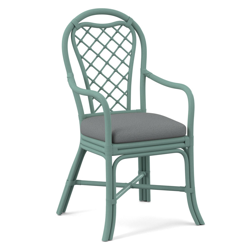 Trellis Dining Arm Chair, Frost White, Light Blue Performance Fabric; 0851-55