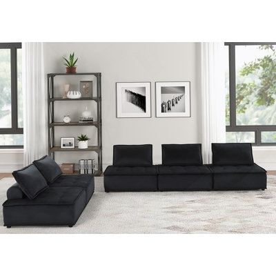 Luxurious Velvet 5-Piece Sectional Sofa With Ottoman For Spacious Comfort And Modern Elegance