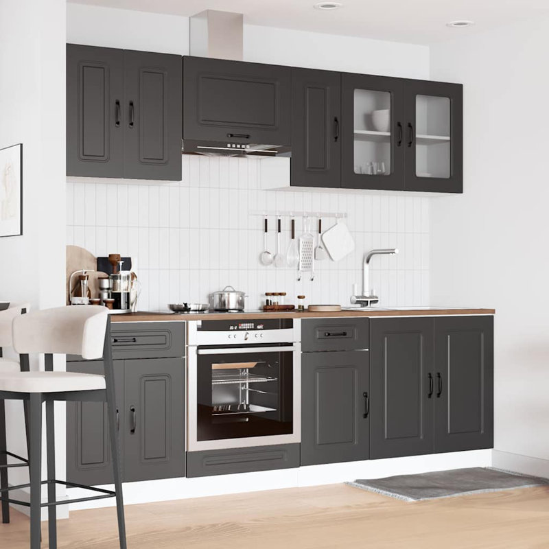 8 Piece Kitchen Cabinet Set Kalmar Engineered Wood, Black