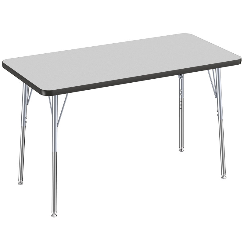 Table rectangulaire d'activité rectangulaire avec pieds réglables, Gris/noir, Roulement pivotant standard, 24" x 60"