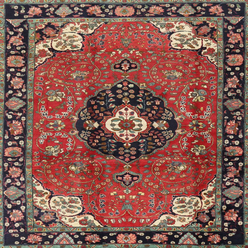 Tapis traditionnel rouge / noir Cheab, Rond 5 pi