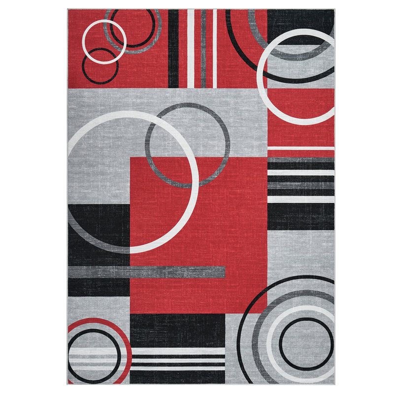 Washable Area Rug Modern Geometric Accent Rug, Non-Slip Contemporary Floor Mats, Stain-Resistant Soft Low Pile Indoor Carpet for Bedroom, Nursery, Living Room