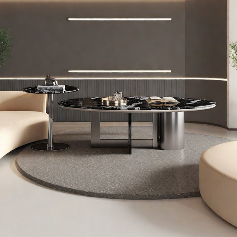 Table basse de luxe ovale en marbre clair, H 15,7 po x L 47,2 po x l 27,6 po