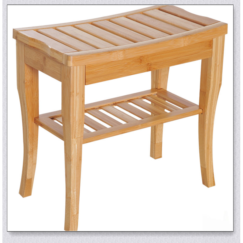 Banc de douche long en bambou avec tablette de rangement, parfait pour une utilisation intérieure et extérieure, durable et élégant
