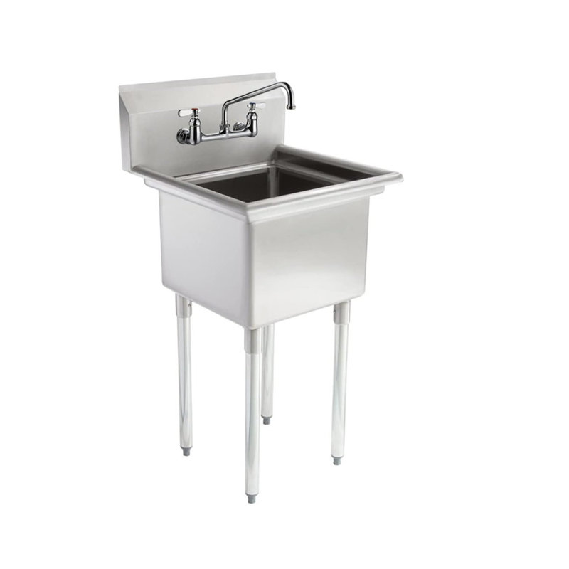Express KitchQuip 24" W x 24" D Stainless Steel 1-Compartment Utility Laundry Sink with Faucet and Drain Basin