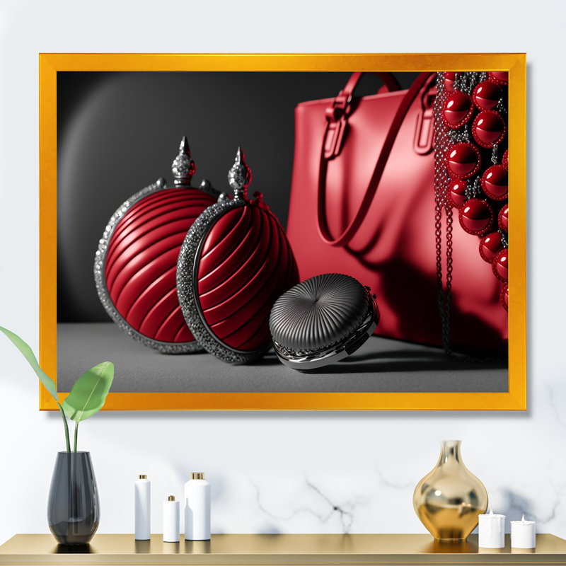 Hefley Vintage Glam Accessoires en rouge et noir III - reproduction sur toile, H 12 po x l 20 po x P 1 po