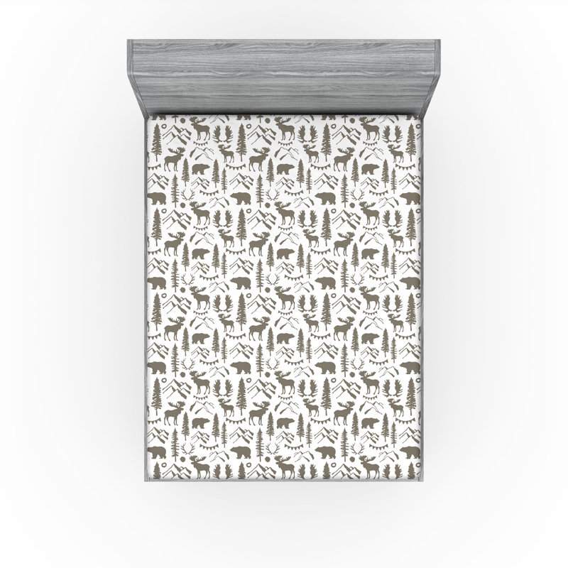 Ensemble de 2 draps-housses Ambesonne, Taupe, blanc / floral, Drap-housse grand