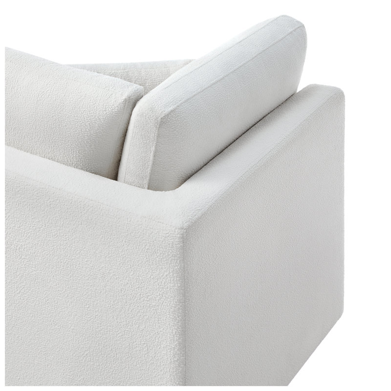 Fauteuil d'angle Chauncy - Ivoire, tissu de polyester haute performance, accoudoirs carrés, siège d'appoint pour salon ou appartement