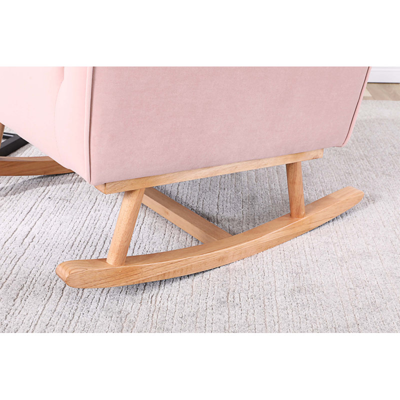 Chaise berçante en bois massif et manufacturé, Velours rose