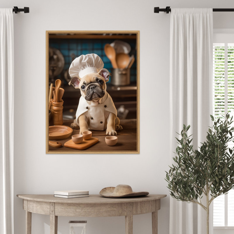 «French Bulldog Puppy Chef» par Keili, reproduction d'art sur toile encadrée, 30" H x 23" W