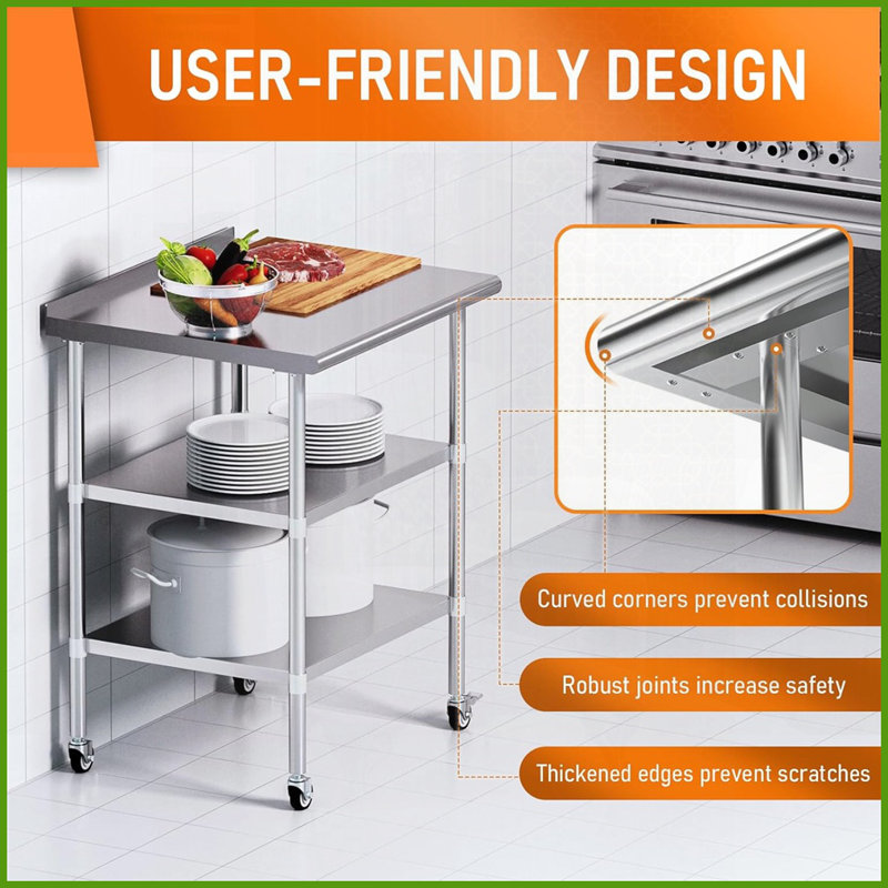 Table basse en acier inoxydable 24 po x 30 po, tablette galvanisée, facile à nettoyer et amp; Résistant à la corrosion pour la cuisine / le salon