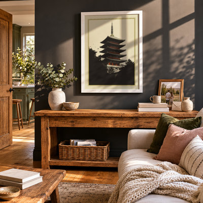 Pagoda in Silhouette Japandi - Framed Print