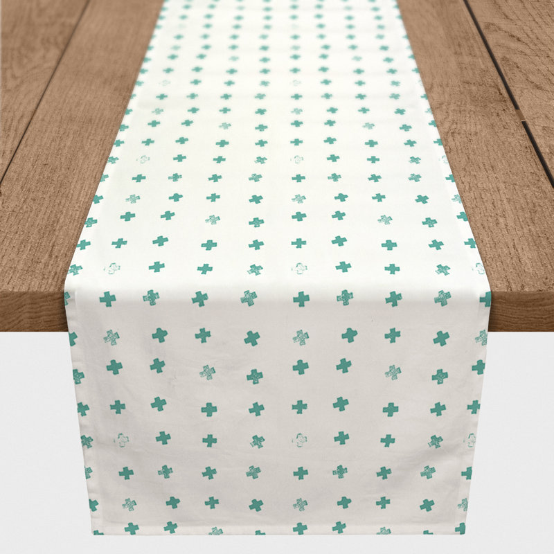 Chemin de table géométrique Mcintosh, L 72 po x l 16 po, Bleu sarcelle, Vihaan géométrique