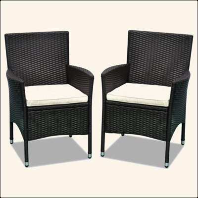 2 chaises de salle à manger en rotin et osier avec coussins et pieds antidérapants, ensemble de chaises de patio empilables pour la cour, le jardin et la pelouse