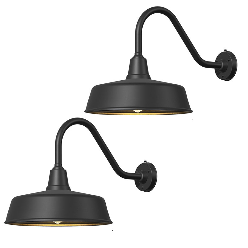 Luminaire de grange murale d'extérieur Bechard Dusk To Dawn, 12.3" H x 21" W x 18" D, Deux lumières