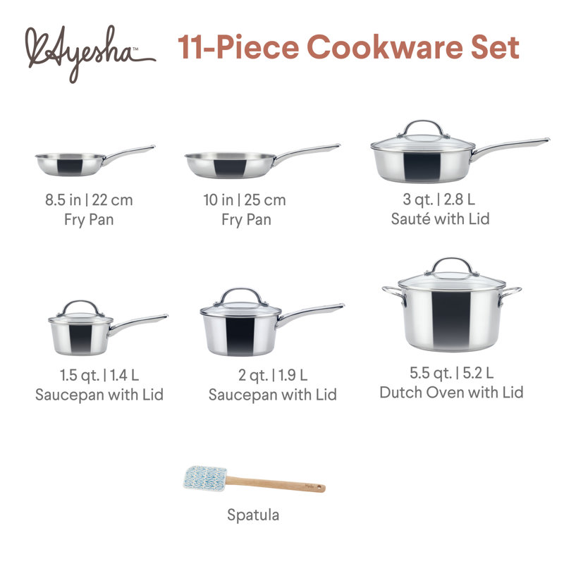 Ayesha Curry Home Collection Stainless Steel Cookware Induction Pots and Pans Set, 11 Piece