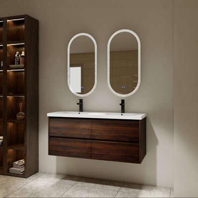 Meuble-lavabo double 48 po avec quatre tiroirs à fermeture en douceur