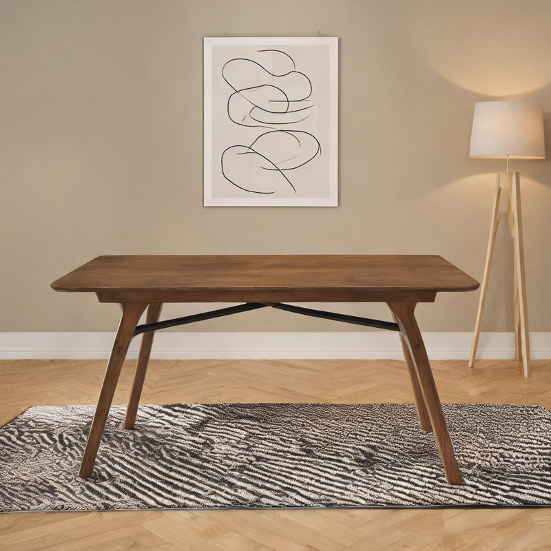 Table de salle à manger rectangulaire à 4 places en bois brun 59 x 35 po, finition noyer, fabrication en bois massif