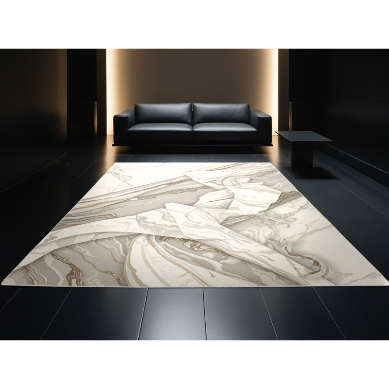 Soft Plush Dupree Crystal Armor Warrior Posh & Luxe Marble Area Rug in Beige – White Binding, 2x5
