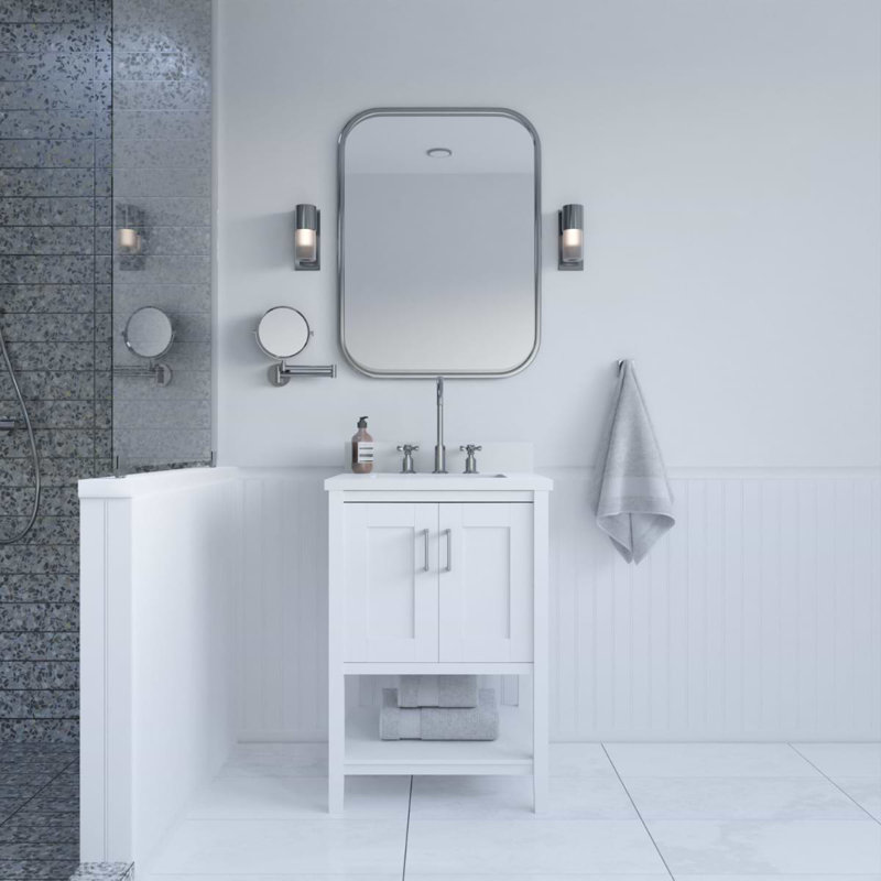 Sheraton 24" Freestanding Standard Single Bathroom Vanity with Top, Brushed Nickel, White
