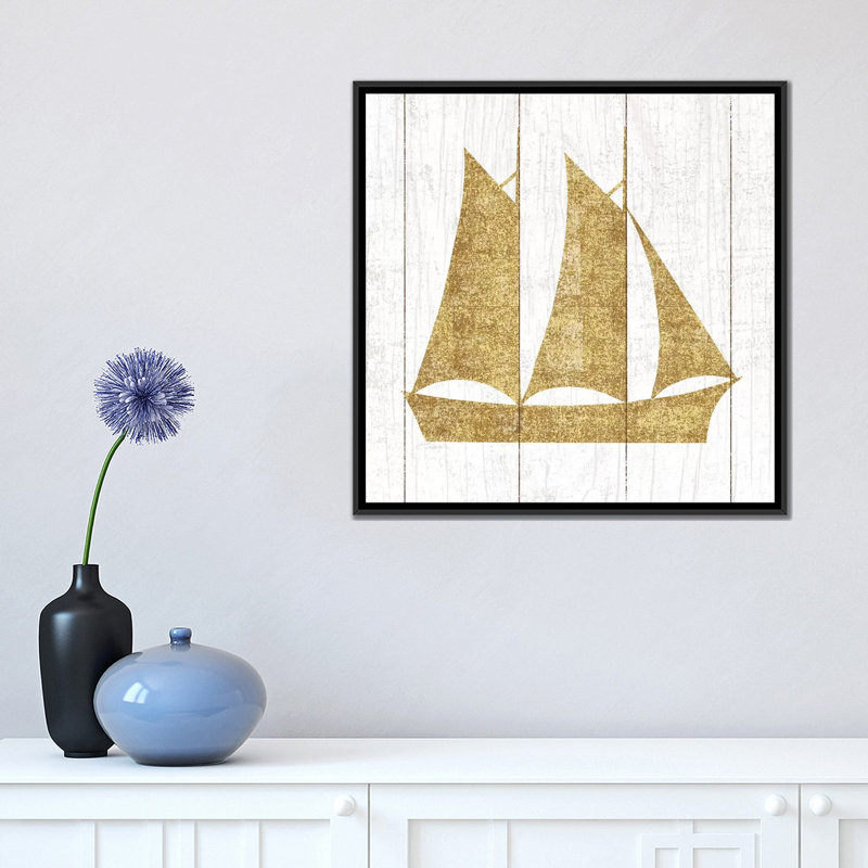 «Beachscape Series: Boat II», impression sur toile, H 18 po x l 18 po x P 1,5 po, Toile avec cadre noir, Pas de tapis