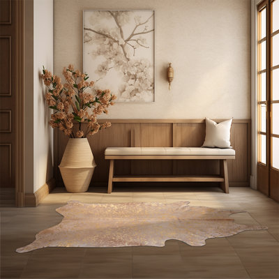Custom Gold Metallic on Beige Cowhide Rug