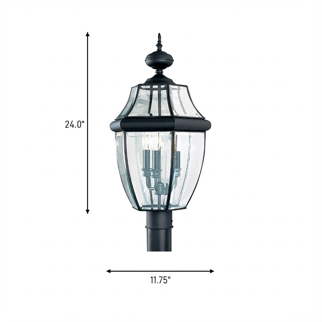 Beveled Metal Outdoor Lantern Head, Black, No