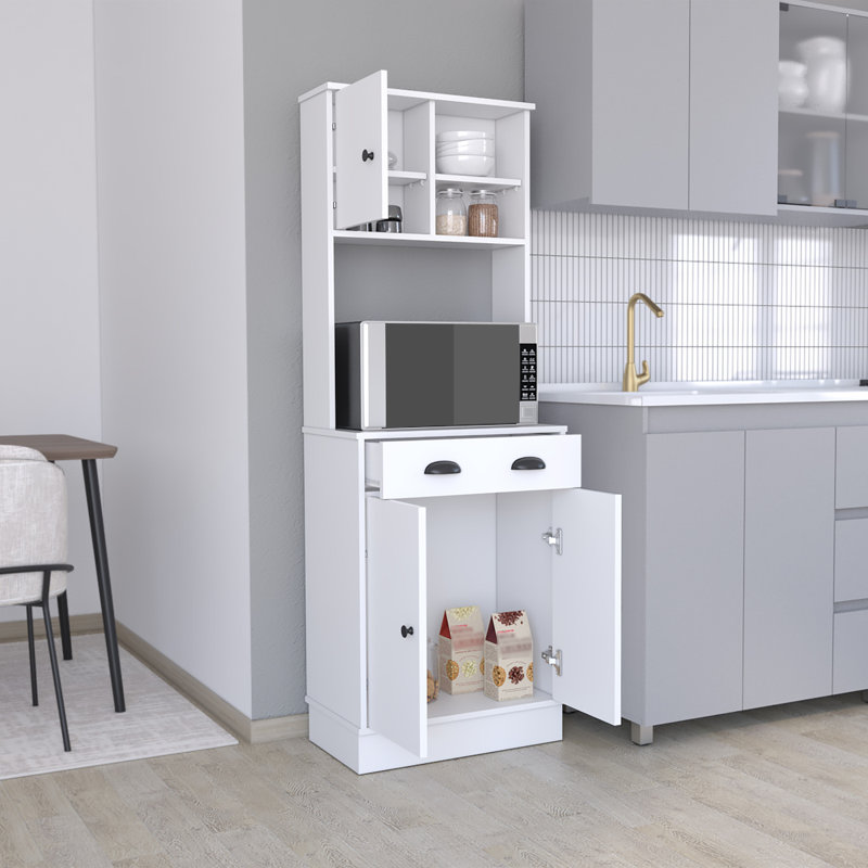 Élégant support de rangement pour micro-ondes avec 3 portes et tiroir