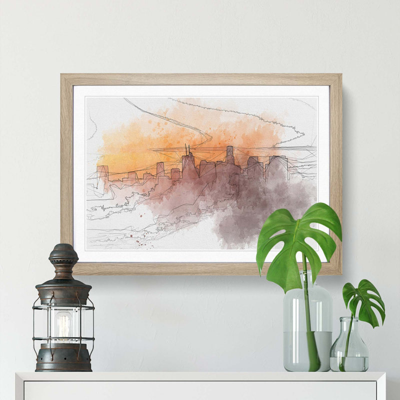 Downtown Los Angeles at Sunset in Abstract - Picture Frame Graphic Art Print, Oak Framed, 36cm H x 48cm W x 2cm D