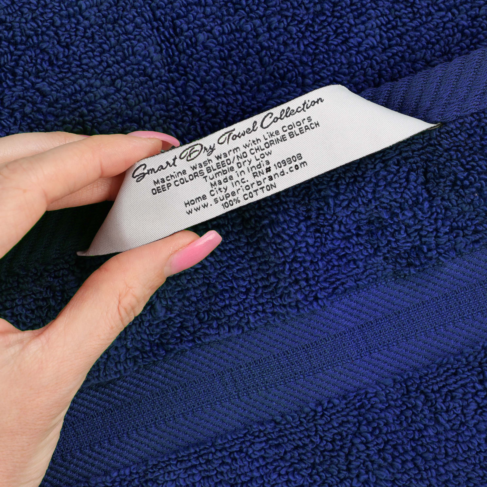 6-Piece Quick-Dry Cotton Towel Set, Navy Blue