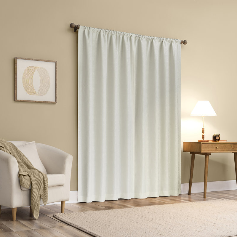 Bronte Floral Jacquard 100% Blackout Rod Pocket Curtain Panel, Ivory, 50" W x 84" L