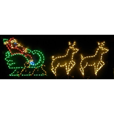 Père Noël de taille moyenne dans son traîneau avec 2 cerfs - Décoration lumineuse de Noël
