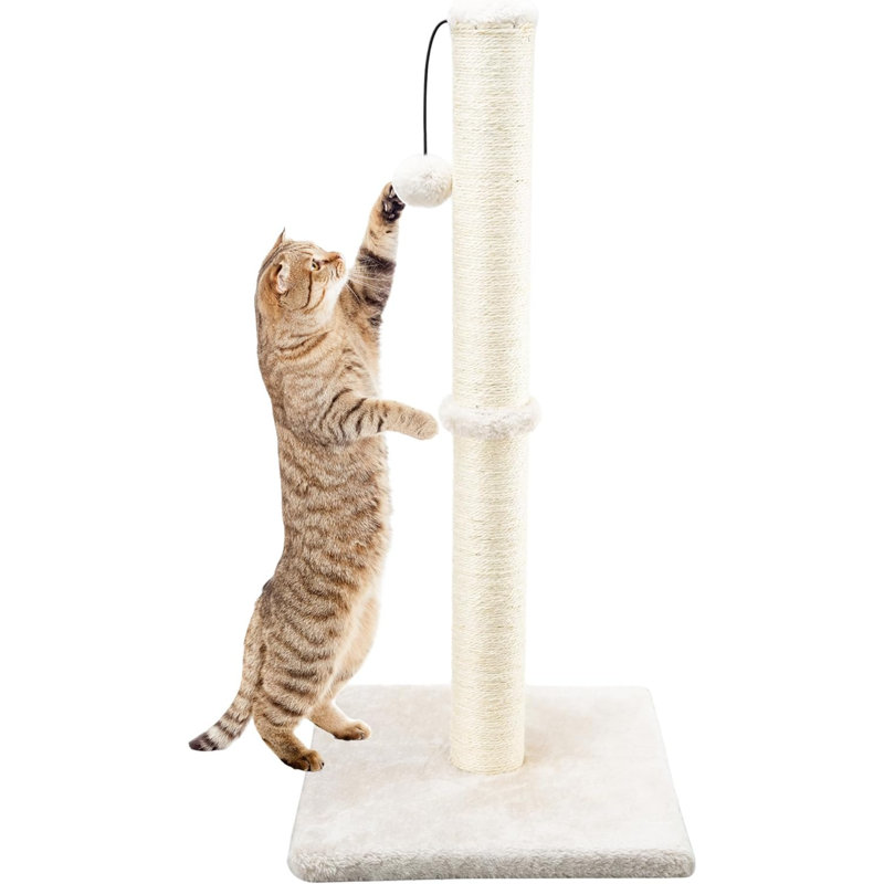 29" Beige Sisal Cat Scratching Post with Plush Ball
