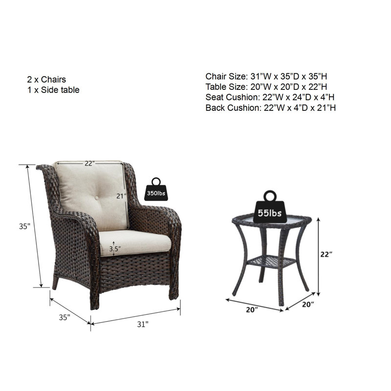 Carolina 2 - Person Patio Conversation Set with Cushions, Beige