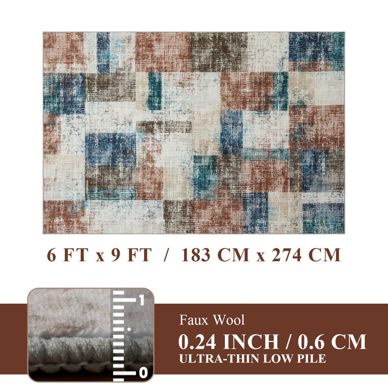Abstract Geometric Blocks Area Rug, Rectangle 6' x 9'