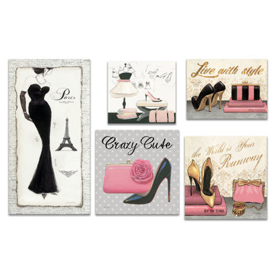 Ensemble de 5 reproductions murales glam style collection sur toile
