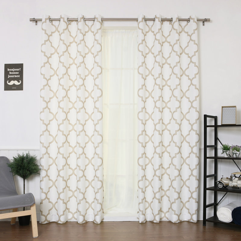 Panneaux de rideaux géométriques à œillets Rotteck, Beige, l 52 po x L 108 po