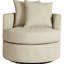 Fauteuil d'appoint pivotant rembourré de couleur chameau, avec ressorts ensachés et accoudoirs hauts pour un revêtement relaxant, avec rembourrage en mousse