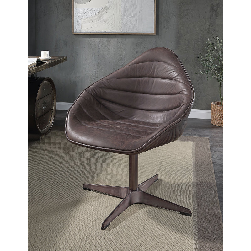 Fauteuil d'appoint en cuir fleur antique avec fonction pivotante, idéal pour les espaces de bureau et de réunion avec support robuste et design moderne