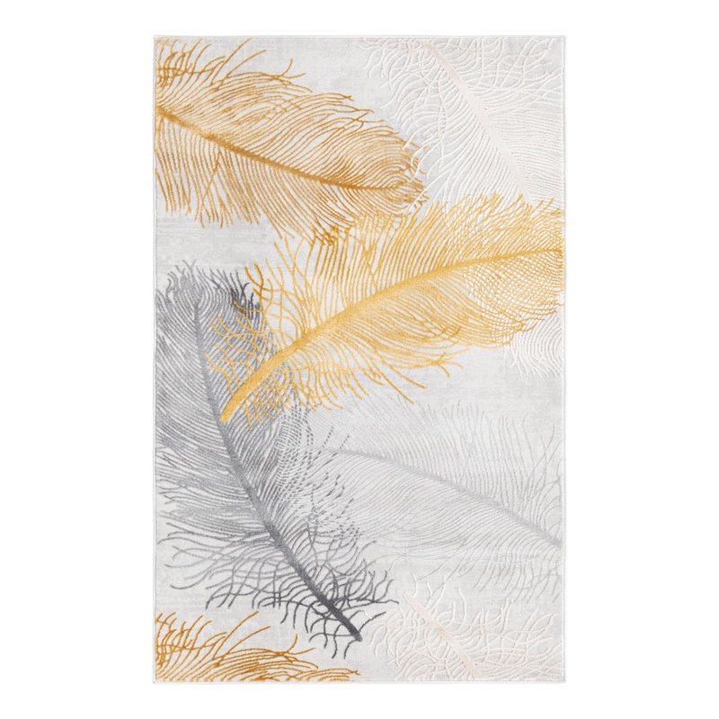Tapis jaune / gris à motif floral Hollen, Rectangle 3 pi 3 po x 5 pi 3 po
