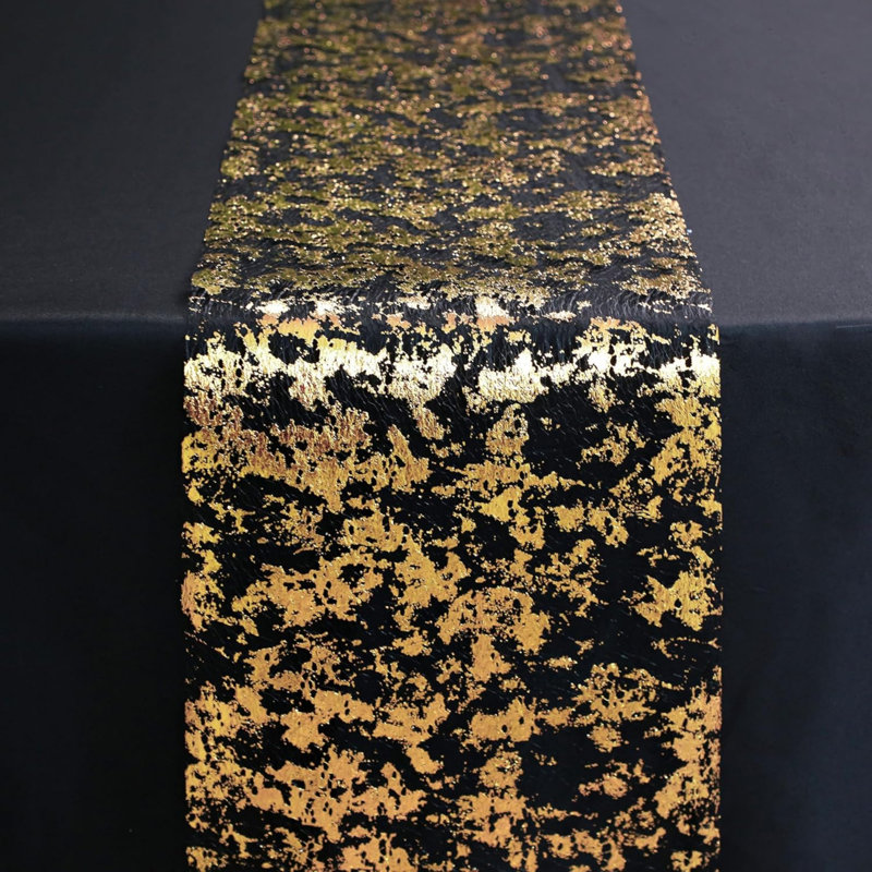Black and Gold Table Runner 100 Feet Glitter Golden Metallic Table Centerpieces Foil Runners Party Decorations for Graduation Birthday Retirement Wedding Christmas Halloween Thanksgiving